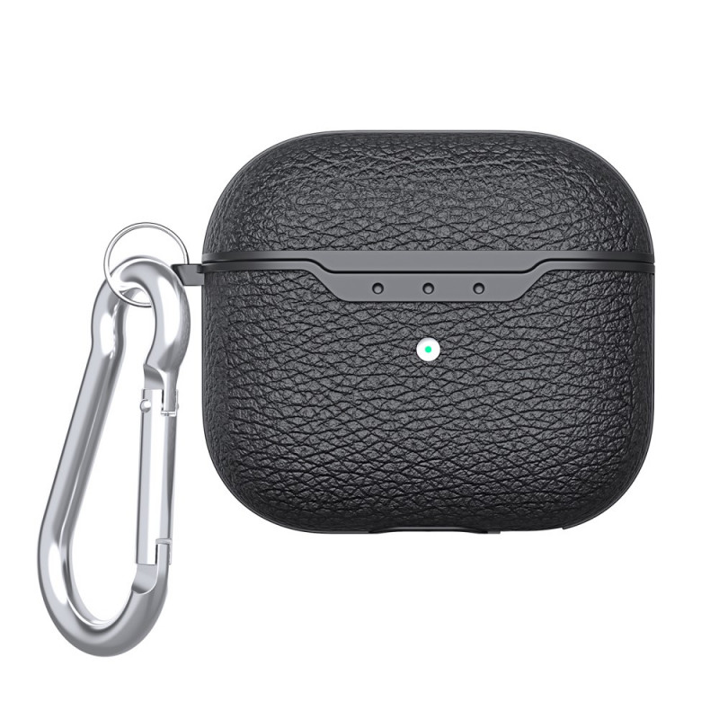 Coque AirPods 3 Effet Cuir Litchi avec Mousqueton