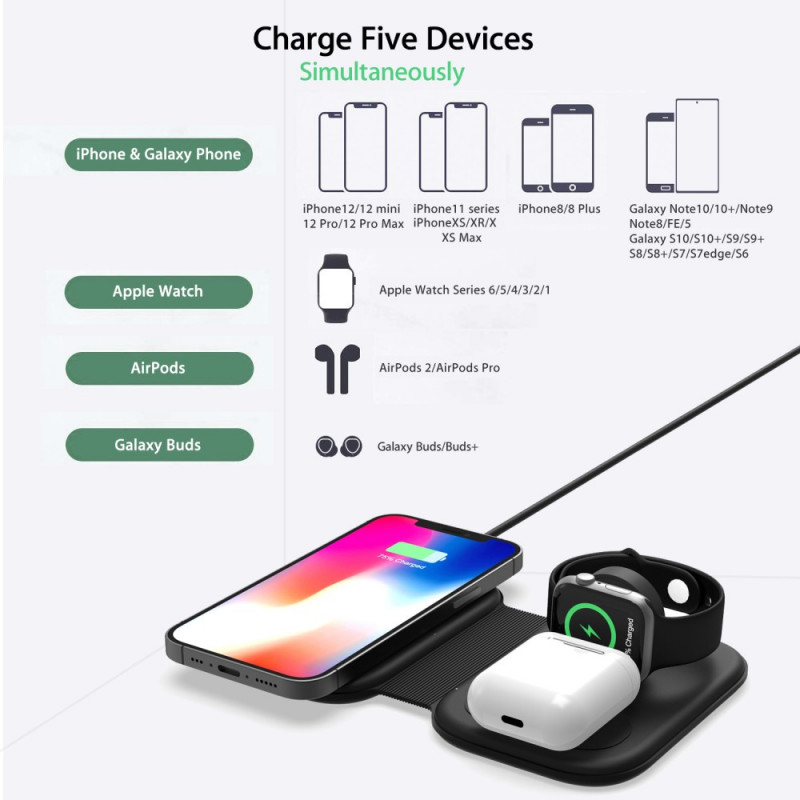 Support de chargeur sans fil pliable portable, support magnétique, station  de charge rapide pour Apple Watch S9, iPhone 15, iPhone 14, S6, 3 en 1