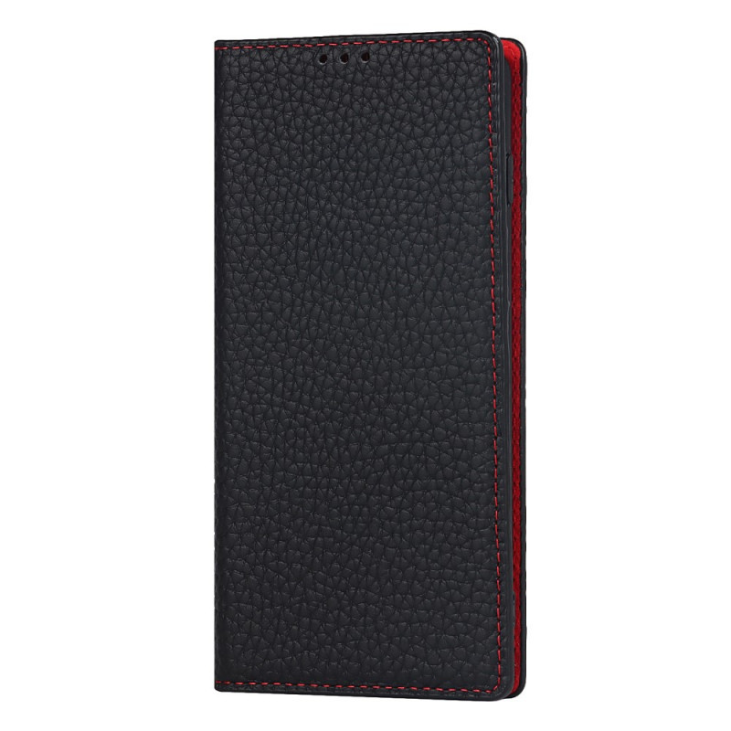 Flip Cover Samsung Galaxy S10 Cuir Litchi Véritable à Lanière