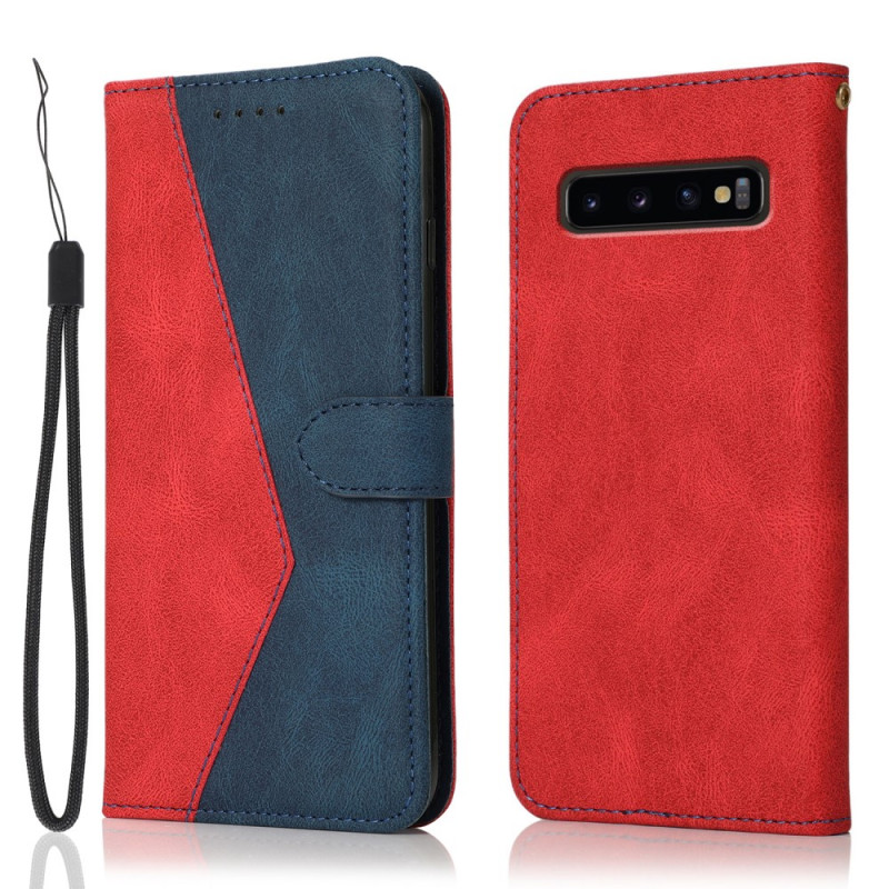 Housse Samsung Galaxy S10 Plus Simili Cuir Bicolore Triangle