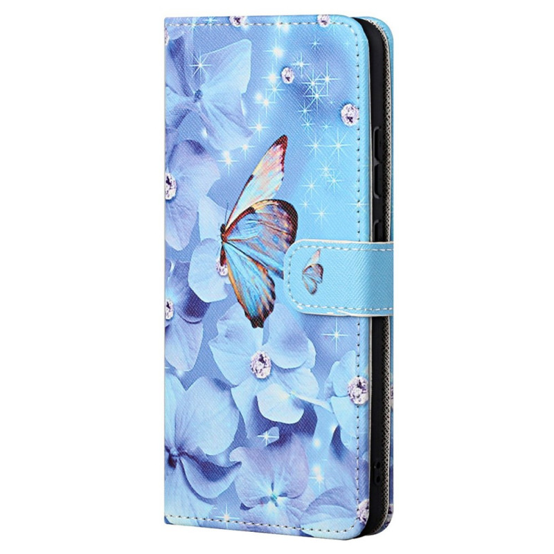 Housse Xiaomi Redmi Note 12 Pro 4G/Note 11 Pro/11 Pro 5G Papillons Diamants à Lanière