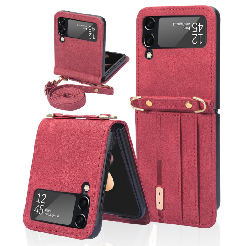 Coque Samsung Galaxy Z Flip 3 5G Style Cuir Porte-Cartes et Lanière