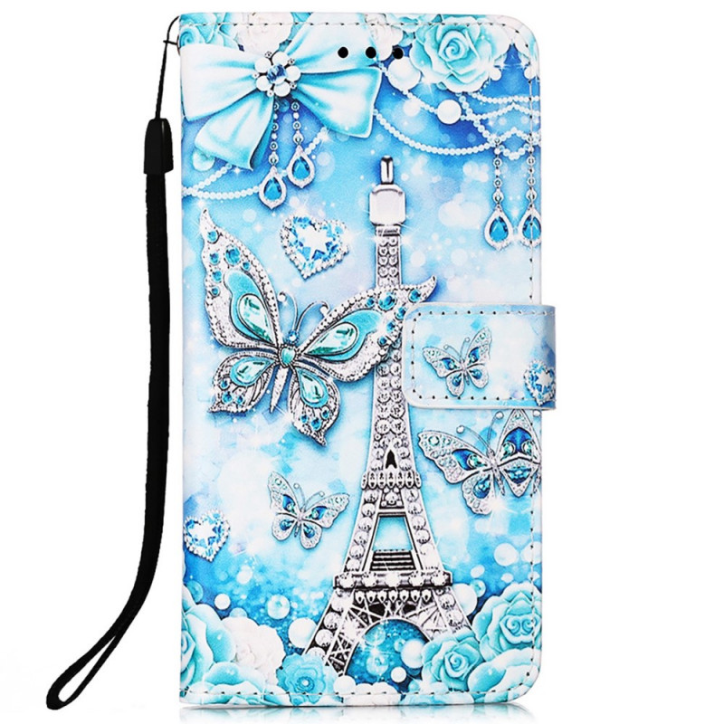 Housse Samsung Galaxy A33 5G Tour Eiffel Papillons à Lanière