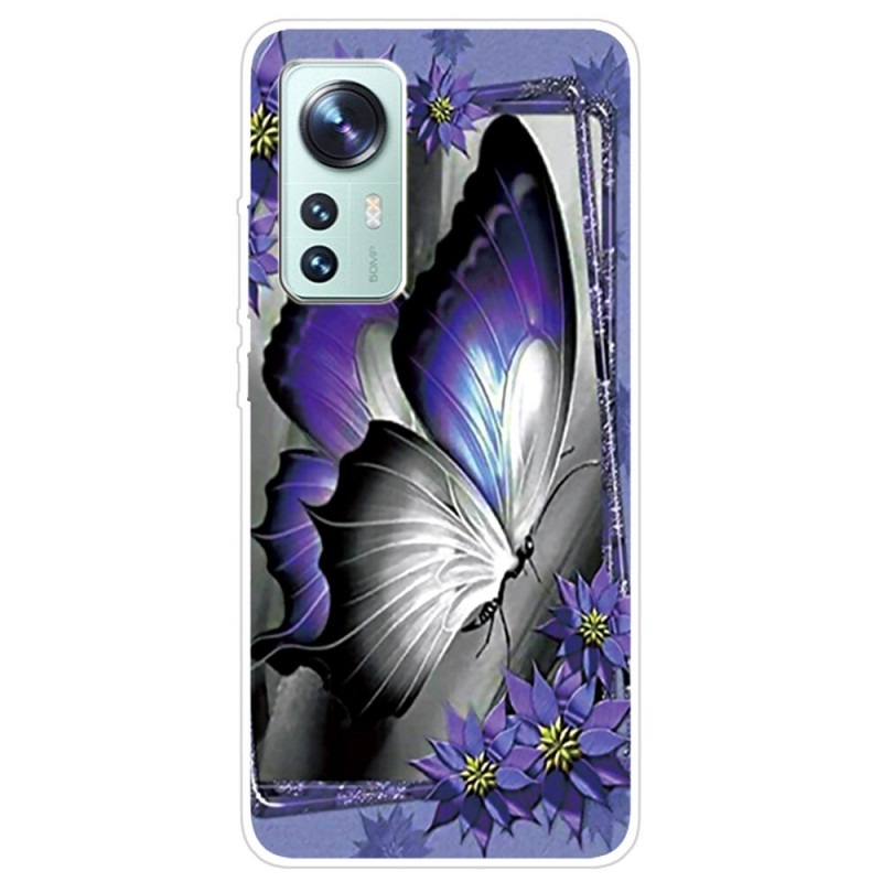 Coque Xiaomi 12 Pro Silicone Papillon Violet