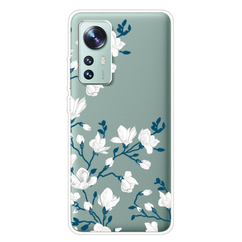 Coque Xiaomi 12 Pro Silicone Fleurs Blanches