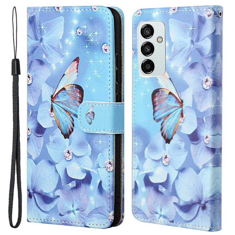 Housse Samsung Galaxy M23 5G Papillons Diamants à Lanière - Ma Coque