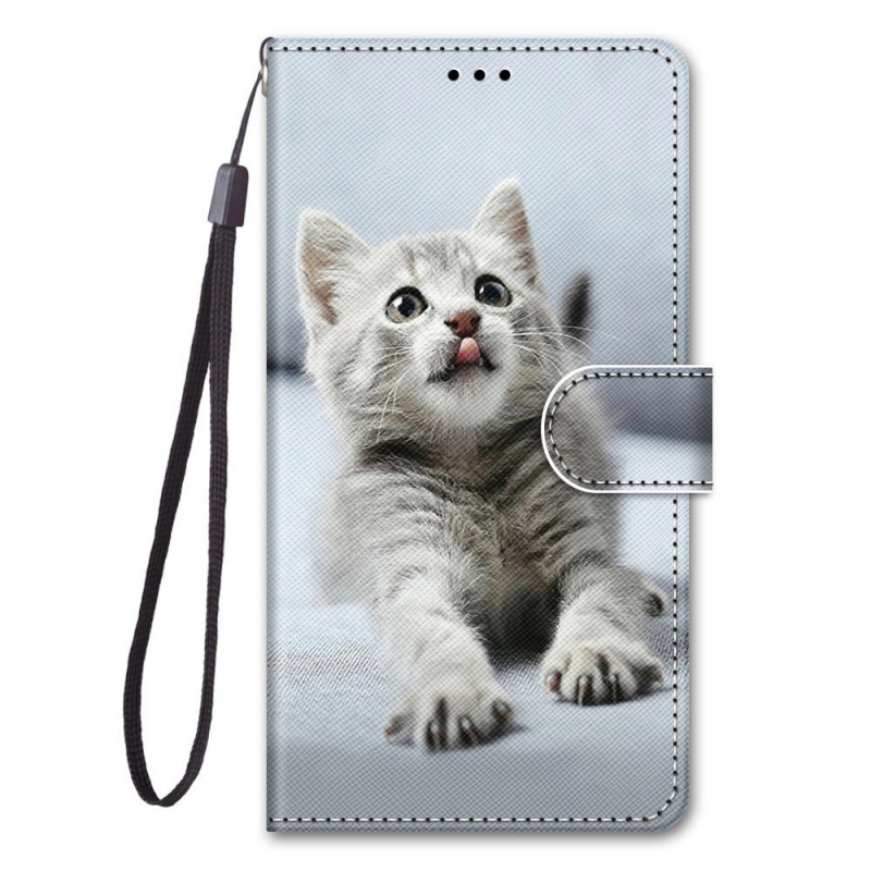 Housse Samsung Galaxy M53 5G Chaton Gris à Lanière