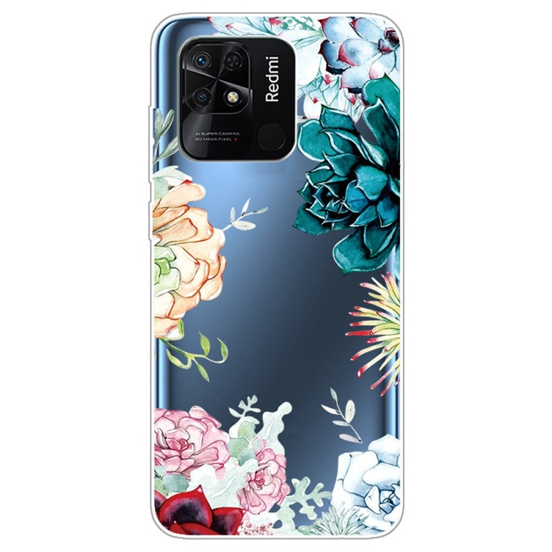 Coque Xiaomi Redmi 10C Transparente Fleurs Aquarelle