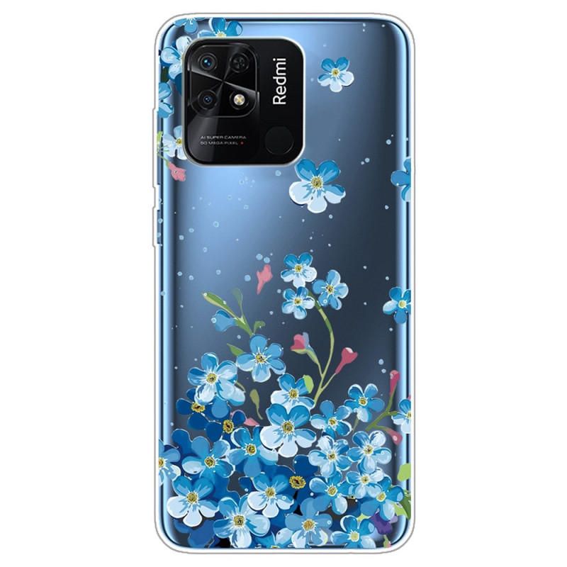 Coque Xiaomi Redmi 10C Transparente Fleurs Bleues