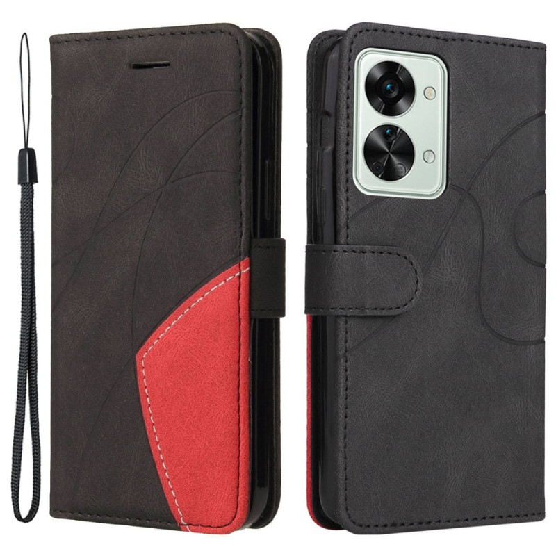 Housse OnePlus Nord 2T 5G Bicolore KT Leather Series avec Porte-Cartes à Lanière