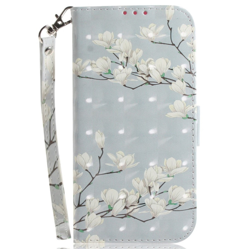 Housse Xiaomi Redmi 10C Fleurs Blanches à Lanière
