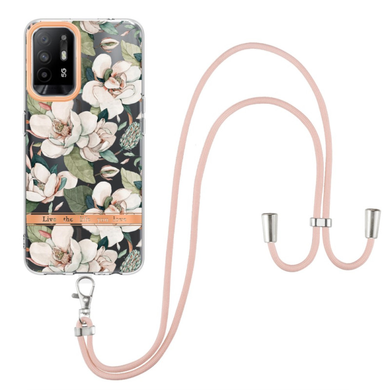 Coque Oppo A94 5G à Cordon Fleurs