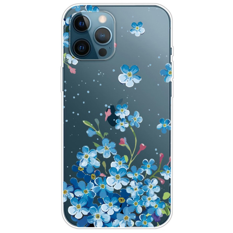 Coque iPhone 14 Pro Transparente Fleurs Bleues