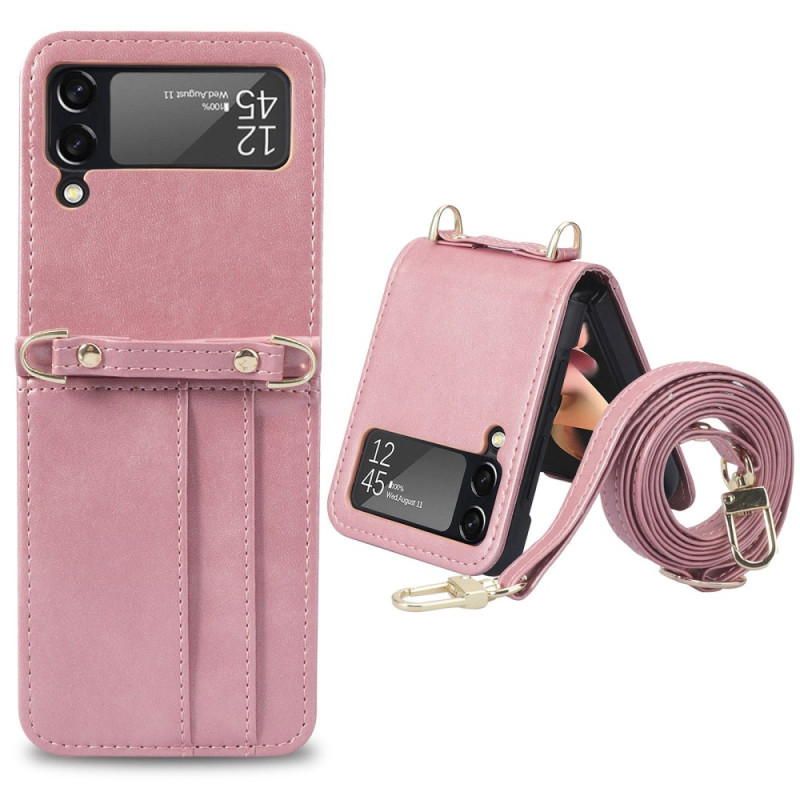 Coque Samsung Galaxy Z Flip 4 Style Cuir Porte-Cartes et Lanière