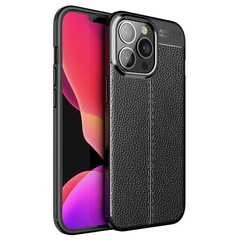 Coque iPhone 14 Pro Max Effet Cuir Litchi Double Line