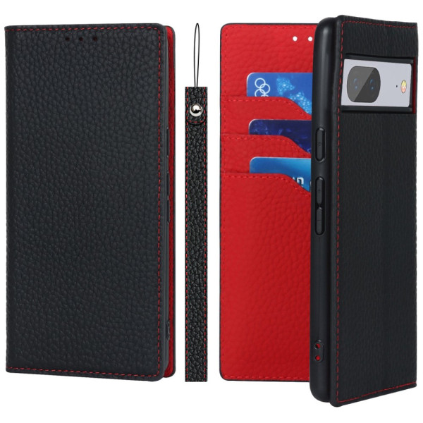 Flip Cover Google Pixel 7 Véritable cuir Litchi à Lanière
