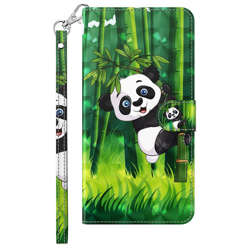 Housse Honor X8 Panda sur Bambou à Lanière