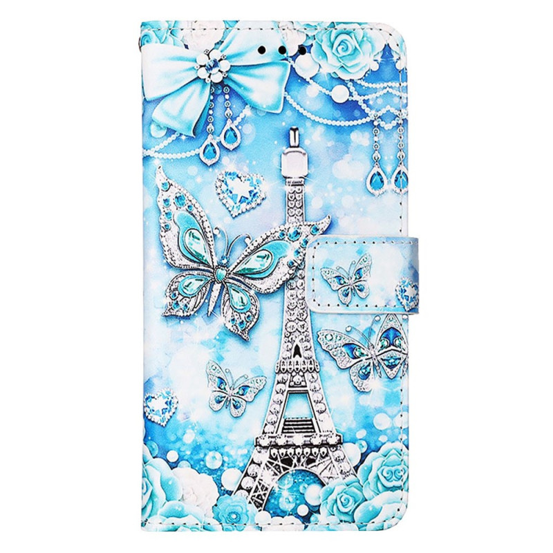 Housse Samsung Galaxy S23 Ultra 5G Tour Eiffel Papillons à Lanière