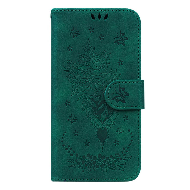 Housse Samsung Galaxy S23 Ultra 5G Roses et Papillons à Lanière