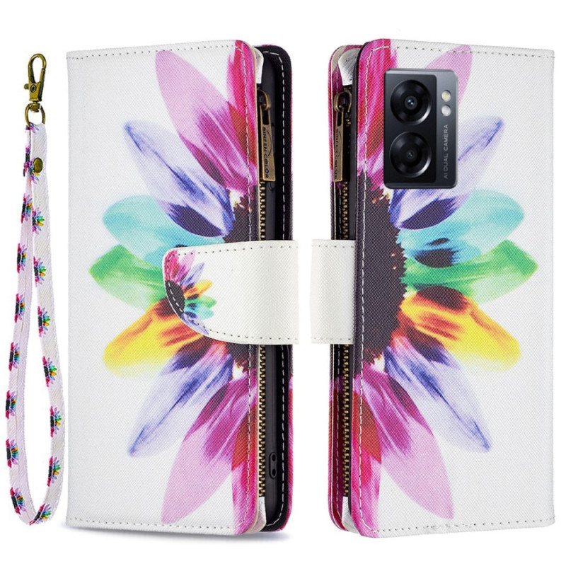 Housse Oppo A57 5G Poche Zippée Fleur