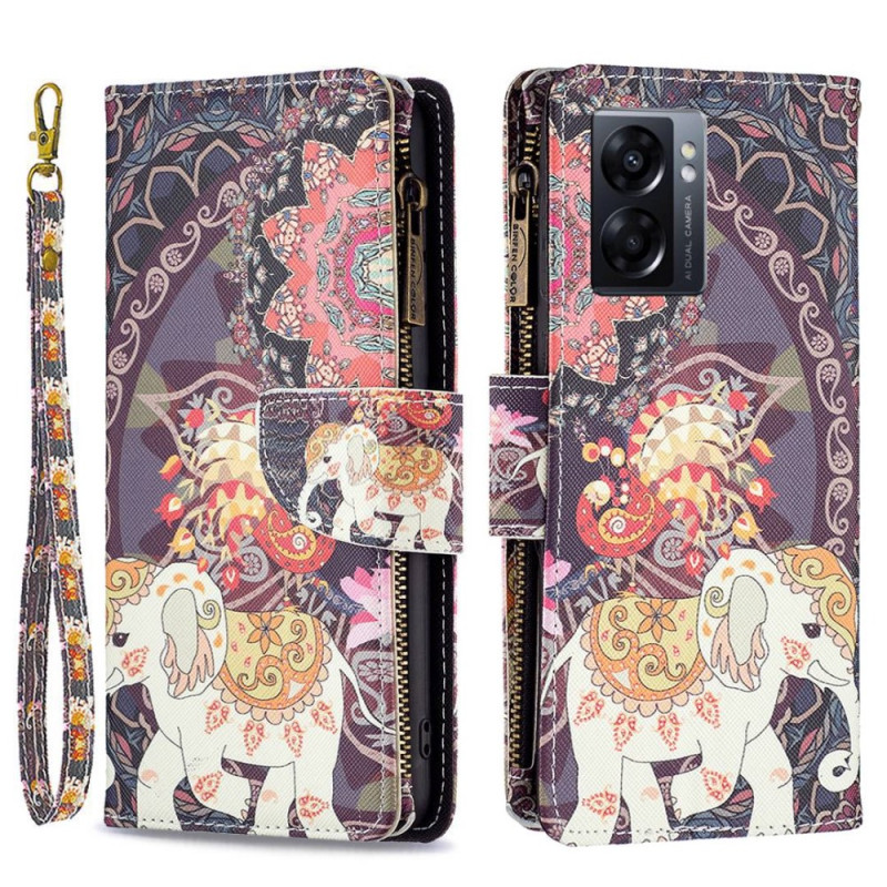 Housse Oppo A57 5G Poche Zippée Éléphant