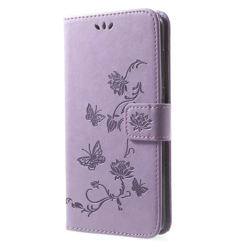 Housse Huawei Mate 10 Lite Papillons et Fleurs à Lanière