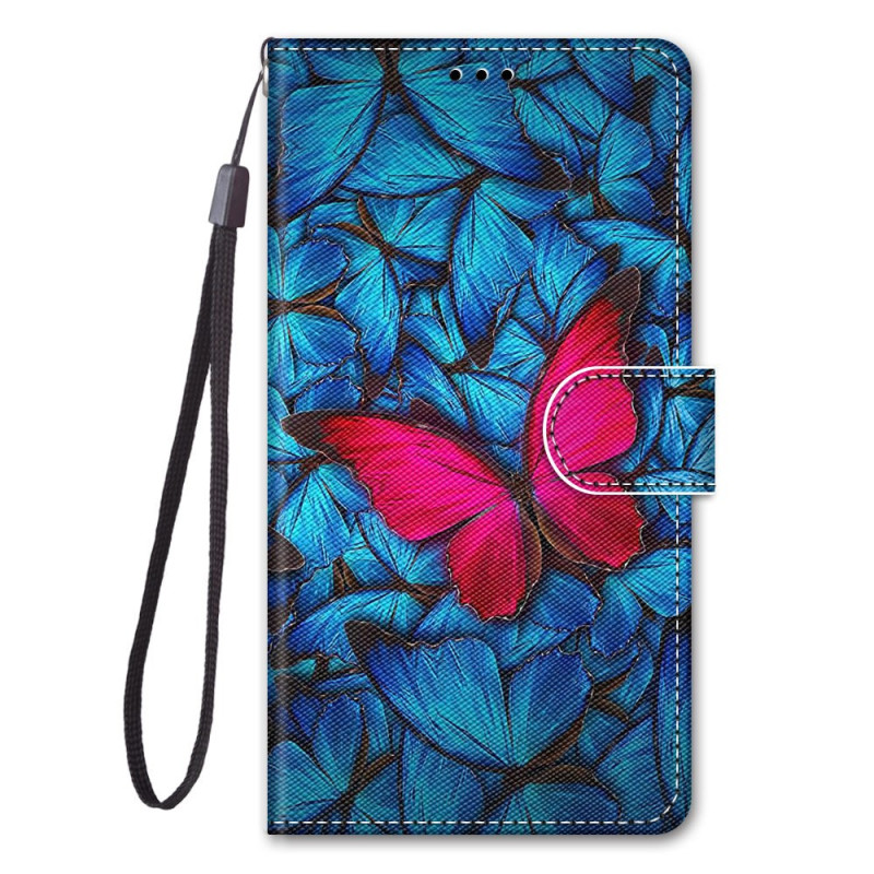 Housse Xiaomi 13 Papillon Rouge Sur Fond Bleu