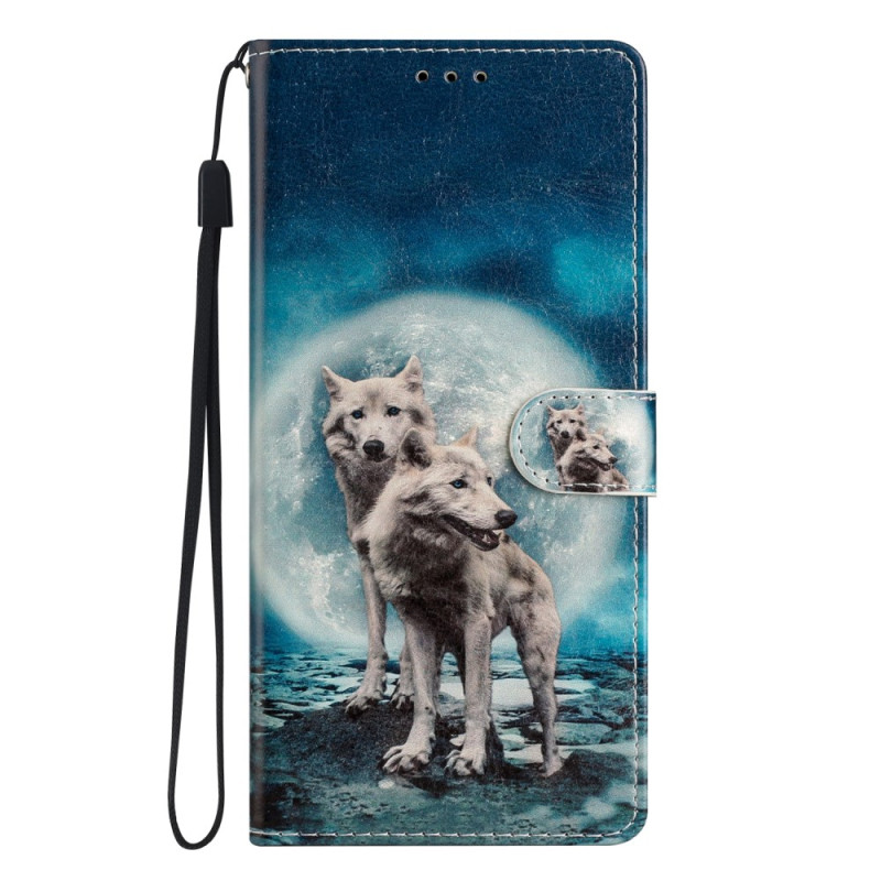 Housse Samsung Galaxy 54 5G Loup sous Lune avec Lanière