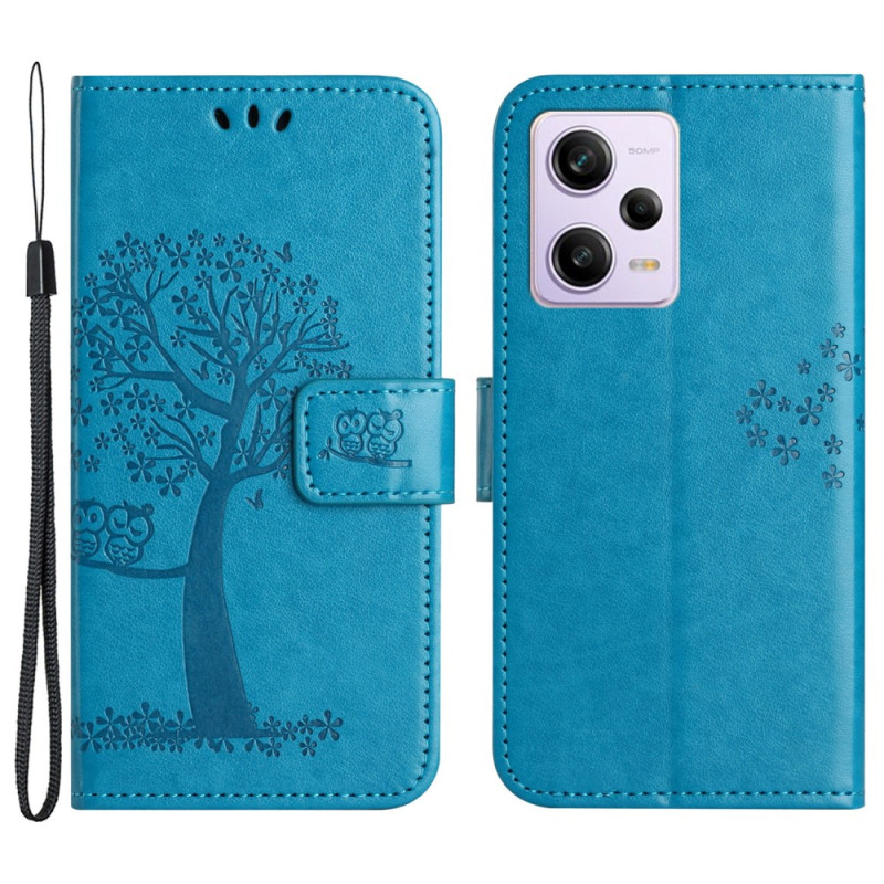 Housse Xiaomi Redmi Note 12/Poco X5 5G Arbre et Hiboux à Lanière