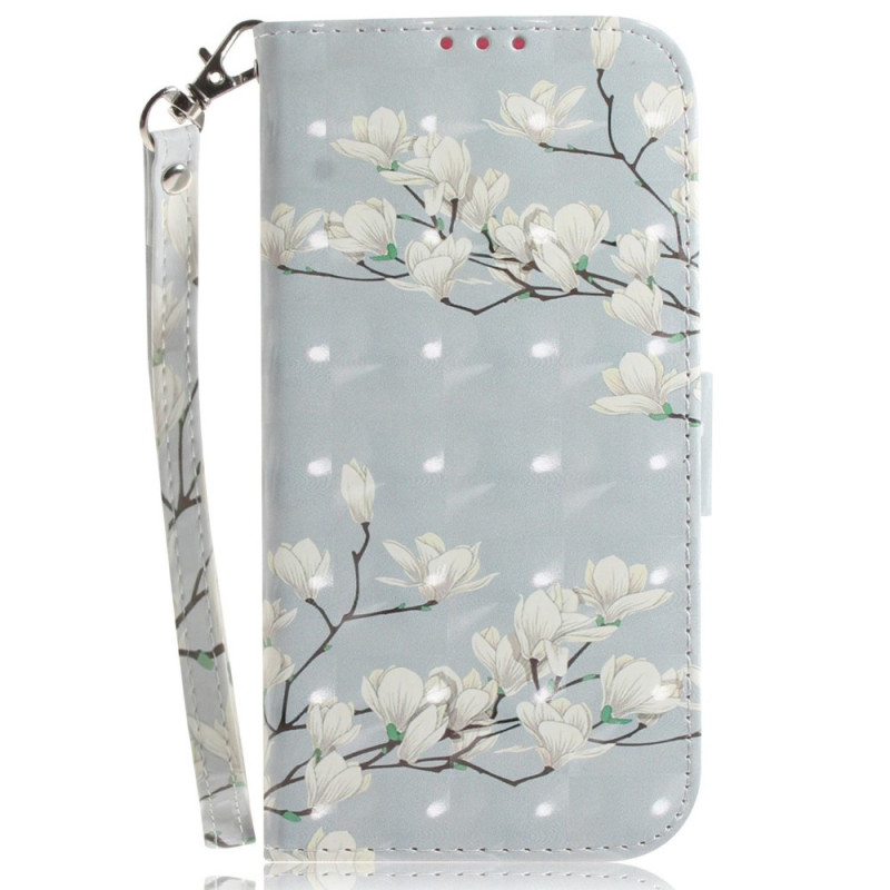 Housse Xiaomi 12 / 12X / 12S Fleurs Blanches à Lanière