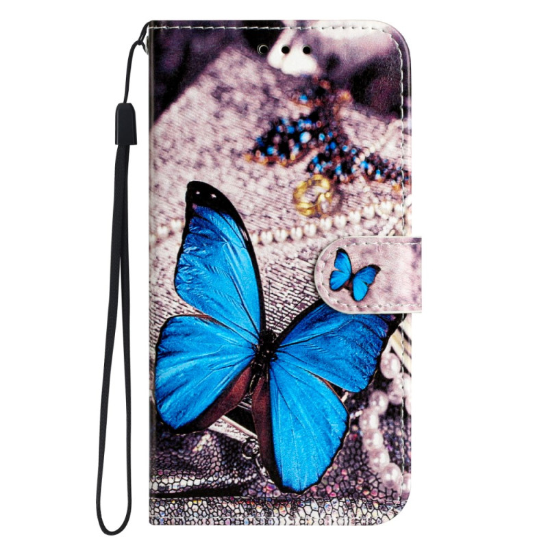 Housse Xiaomi Redmi A1/A2 Papillon Bleu à Lanière