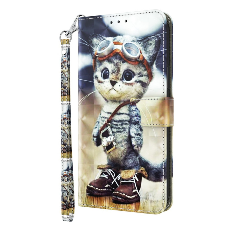 Housse Moto G13/G23/G53 5G Drôle de Chat à Lanière