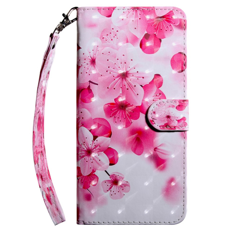 Housse Moto G13/G23/G53 5G Fleurs Roses à Lanière