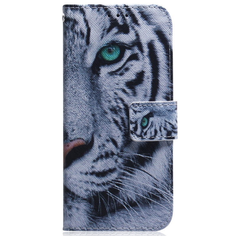 Housse Moto G13/G23/G53 5G Tigre Blanc à Lanière