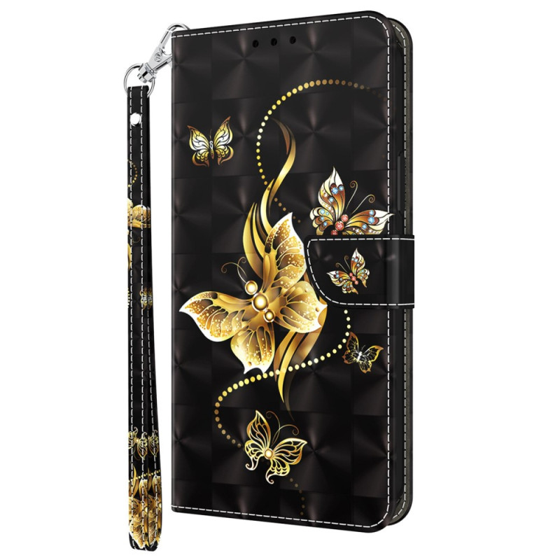 Housse Xiaomi Redmi Note 12 Pro/Poco X5  Pro 5G Papillons Dorés à Lanière