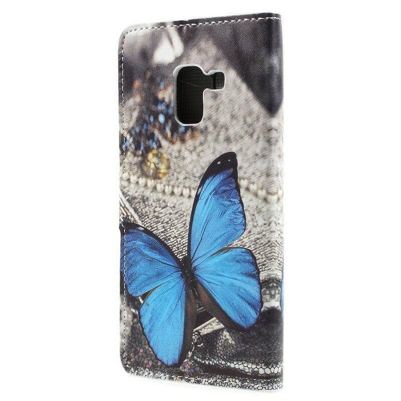 Housse Samsung Galaxy A8 2018 Papillon Bleu