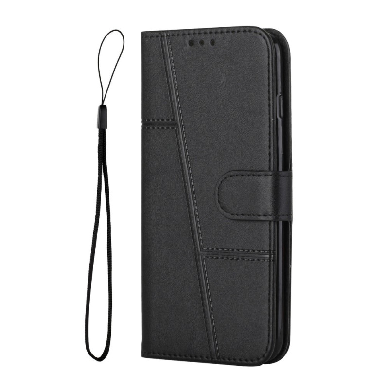 Housse Xiaomi Redmi 12C Style Cuir Géométrique à Lanière