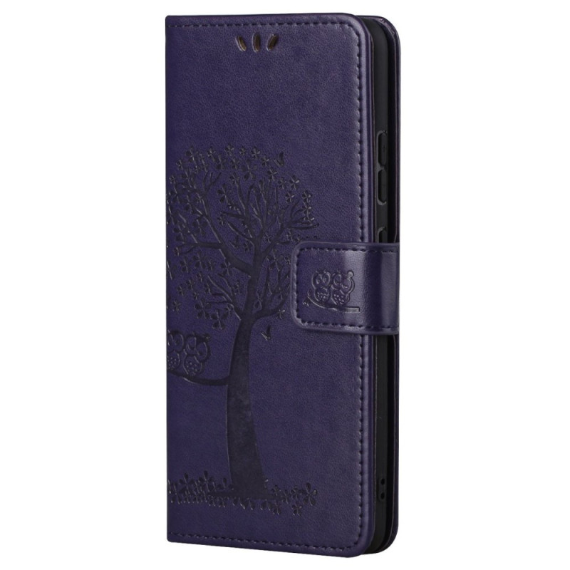 Housse Moto G62 5G Arbre et Hiboux à Lanière