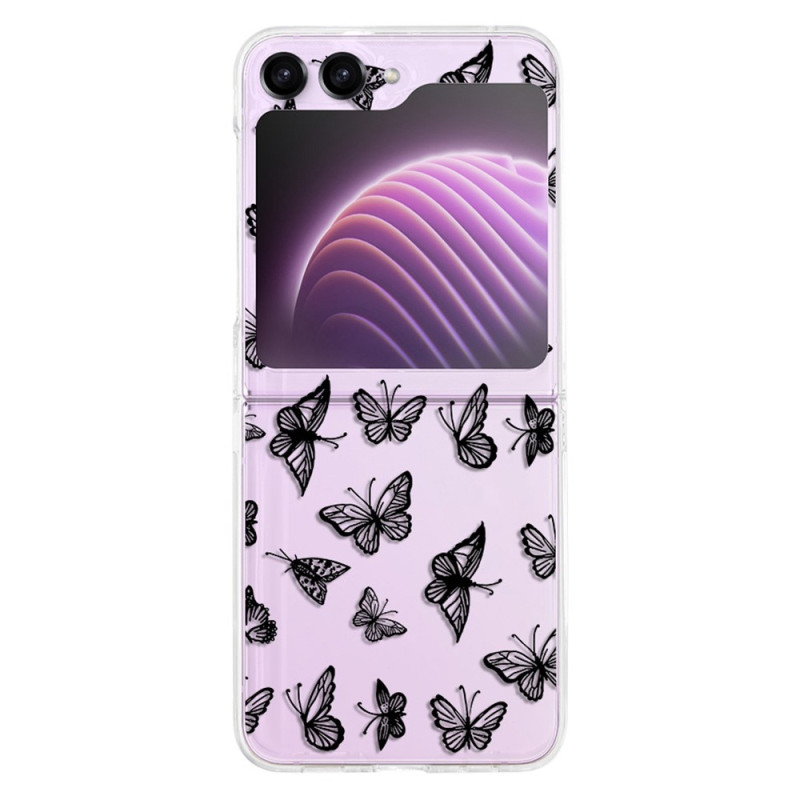 Coque Samsung Galaxy Z Flip 5 Transparente Papillons Noirs ou Blancs