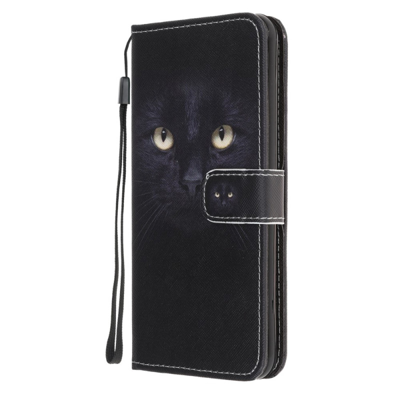 Housse Moto G32 Yeux de Chat Noir à Lanière