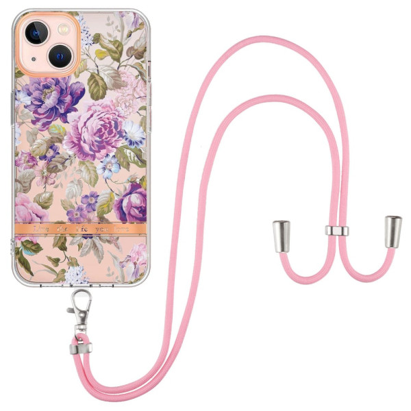 Coque iPhone 15 Plus à Cordon Fleurs