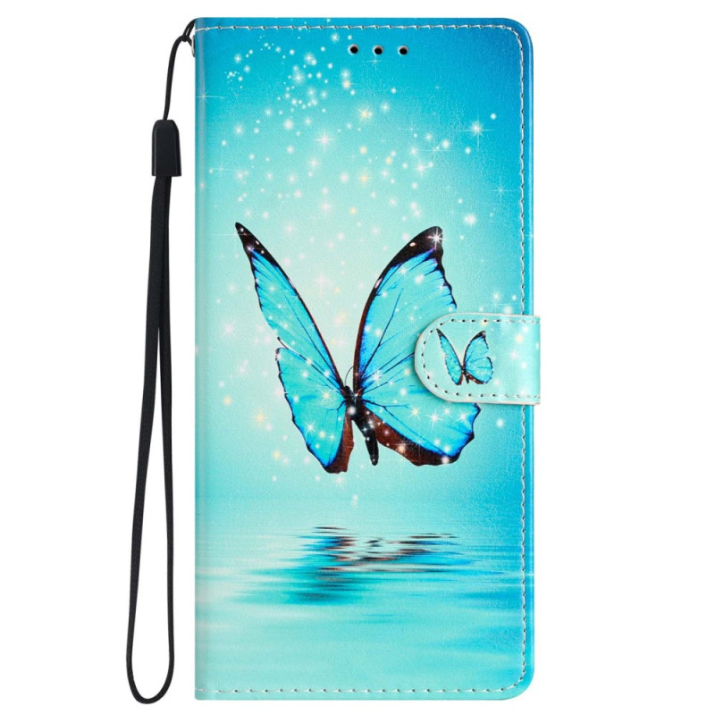 Housse iPhone 15 Pro Papillon Bleu Clair à Lanière