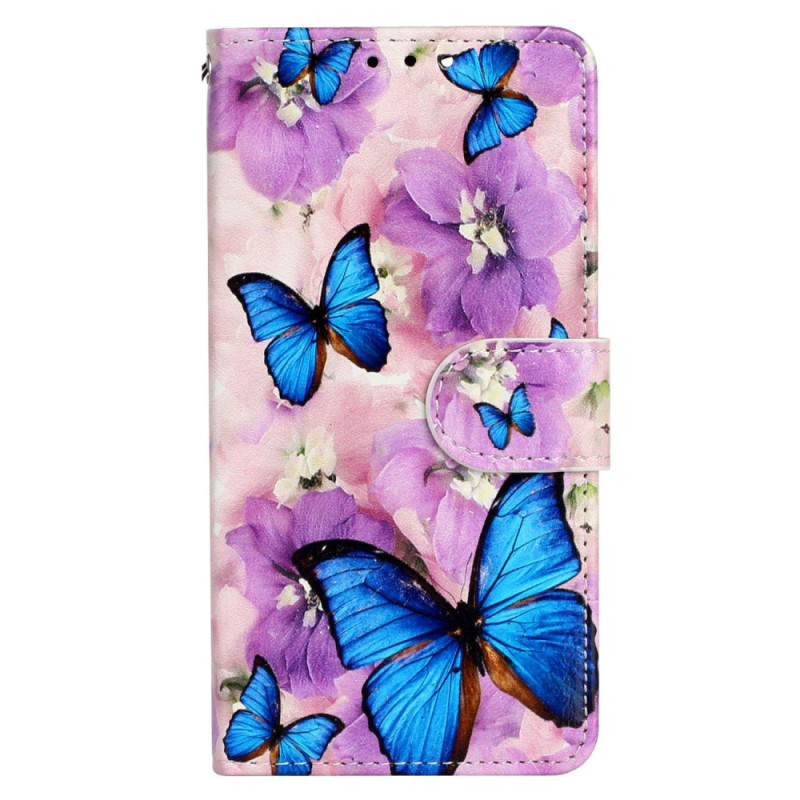 Housse iPhone 15 Pro Petits Papillons Bleus à Lanière