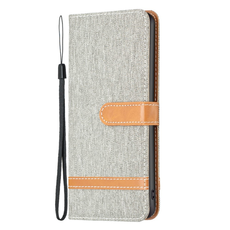 Housse iPhone 15 Tissu et Effet Cuir à Lanière
