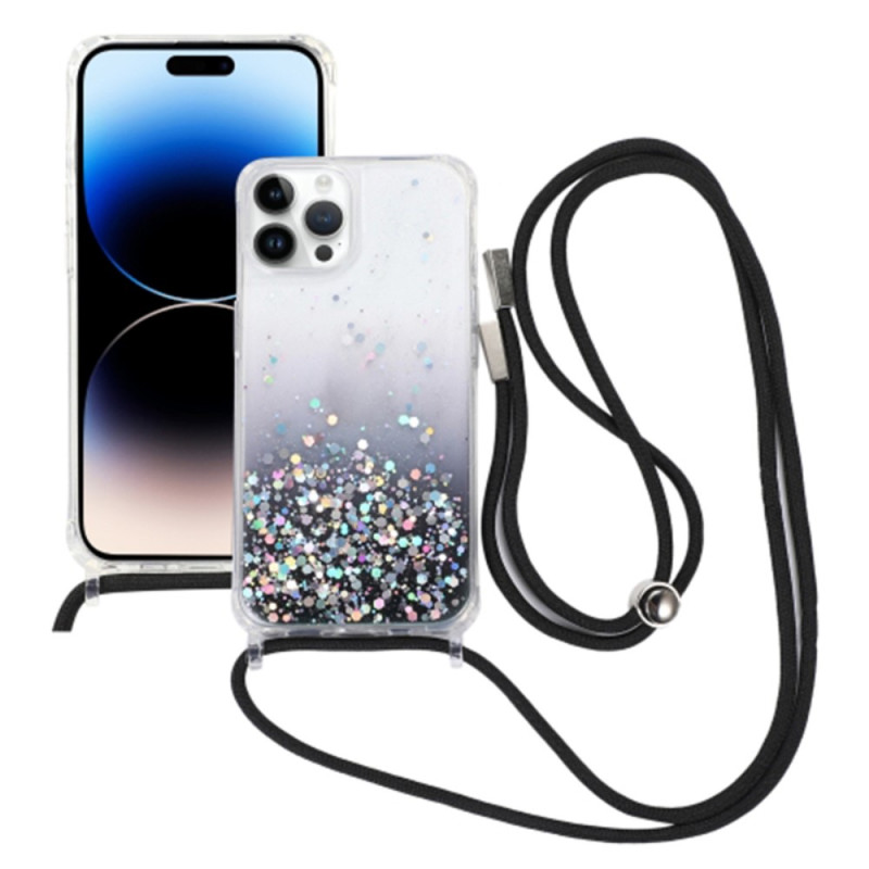 Coque iPhone 15 Pro Paillettes avec Cordon