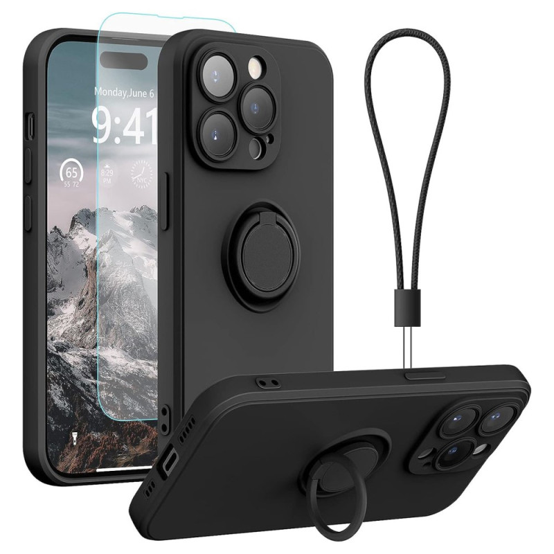 Coque iPhone 15 Pro Max Anneau-Support, Protecteur Écran et Lanière