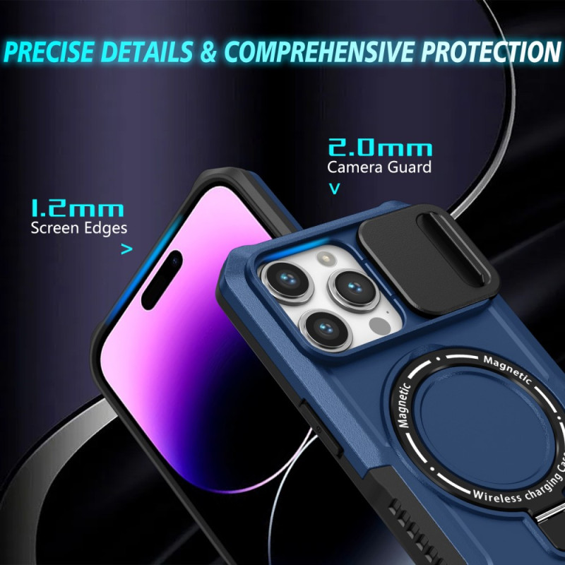 Coque Magnétique Pour IPhone 15 Avec Support - Protection TPU Mat, Verre Trempé Inclus - Bleu, Charge MagSafe Compatible