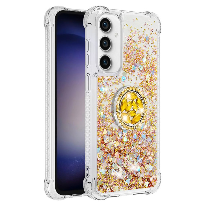 Coque Samsung Galaxy S23 FE Paillettes Colorées Anneau-Support