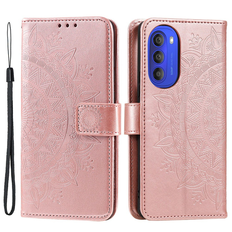 Housse Moto G51 5G Mandala Soleil à Lanière