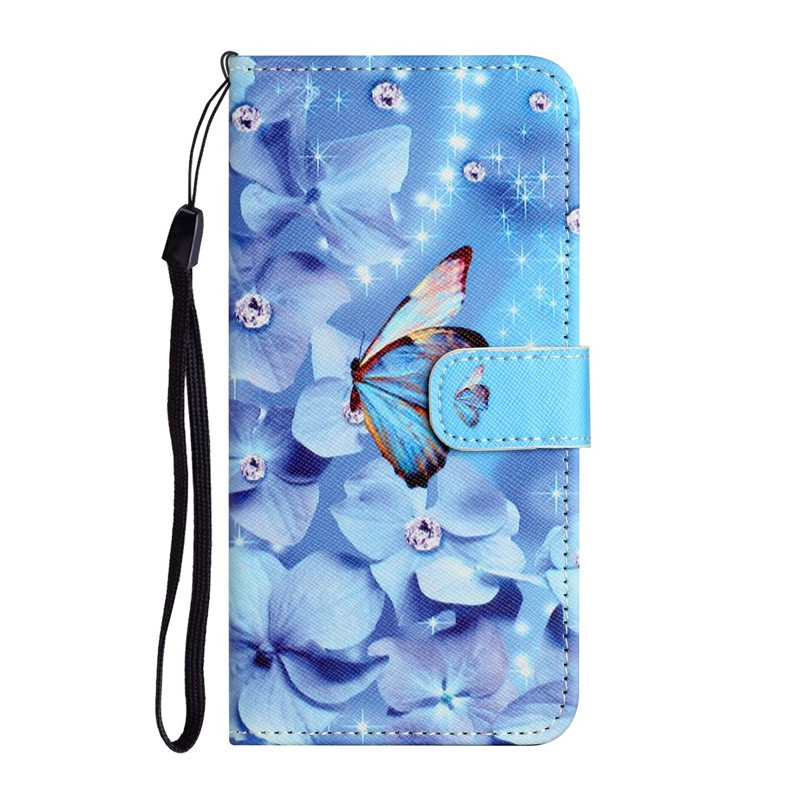 Housse Moto G14 Fleurs et Papillons à Lanière